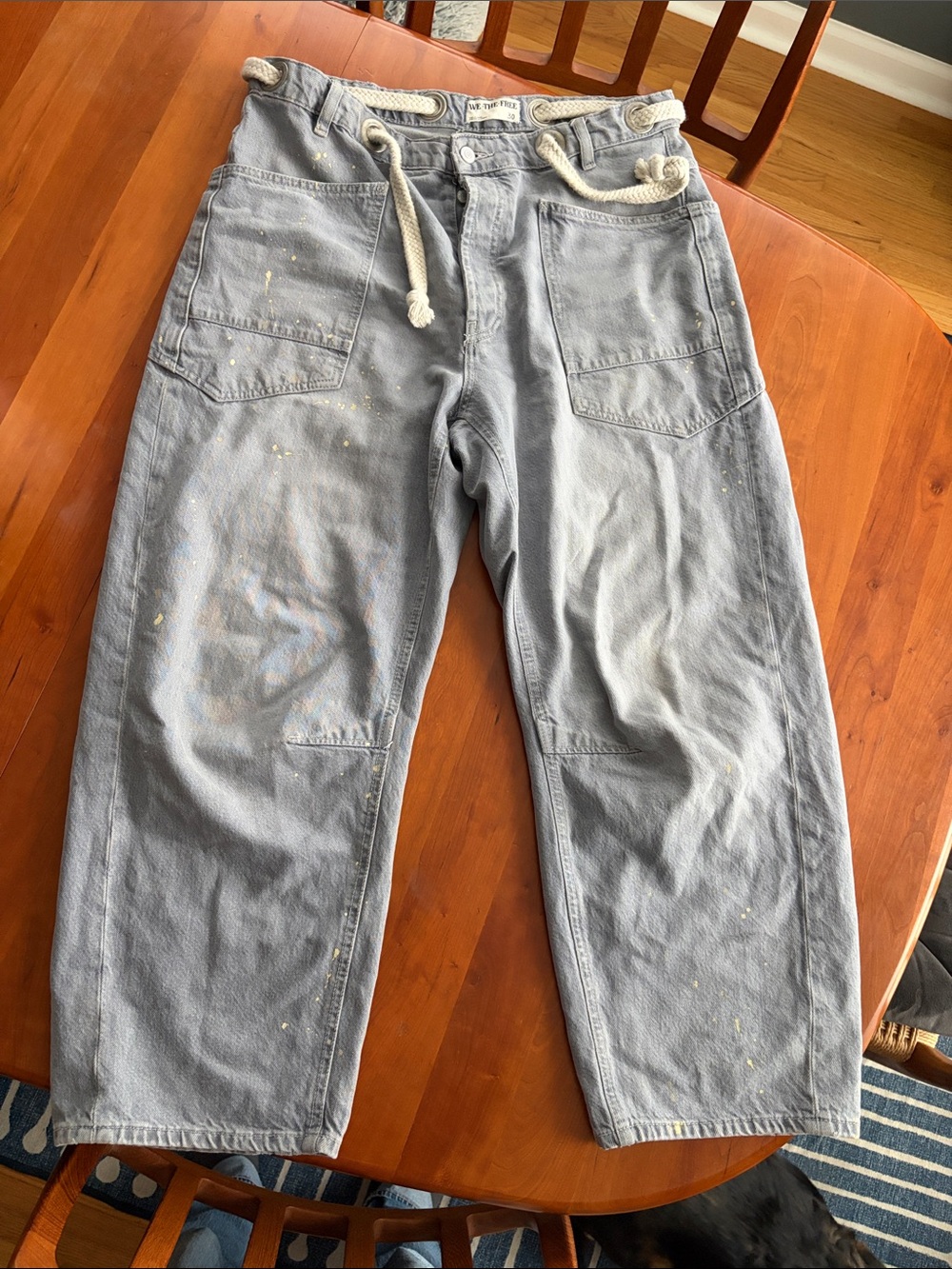 Free People Relaxed Gray Canvas Pants with Rope Drawstring